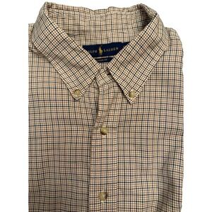 Ralph Lauren Mens Tan Gingham Classic-Fit Long Sleeve Button Down Shirt 2XLT-576